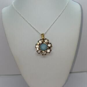 Silver & Gold-tone Rhinestone Pendant Necklace